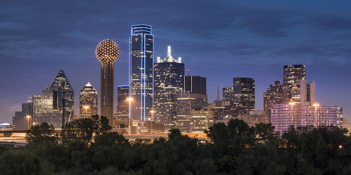dallas texas skyline and reunion tower panoramic