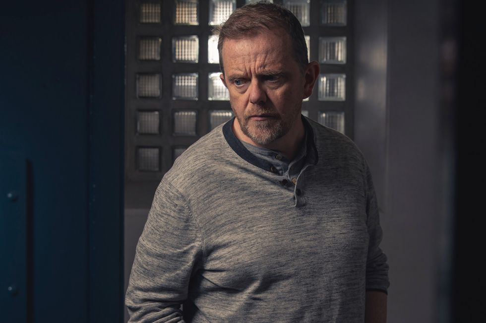 dan spencer, played by liam fox, in cell after his arrest for punching lloyd