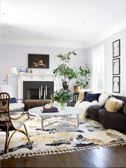 blue orange and white family room