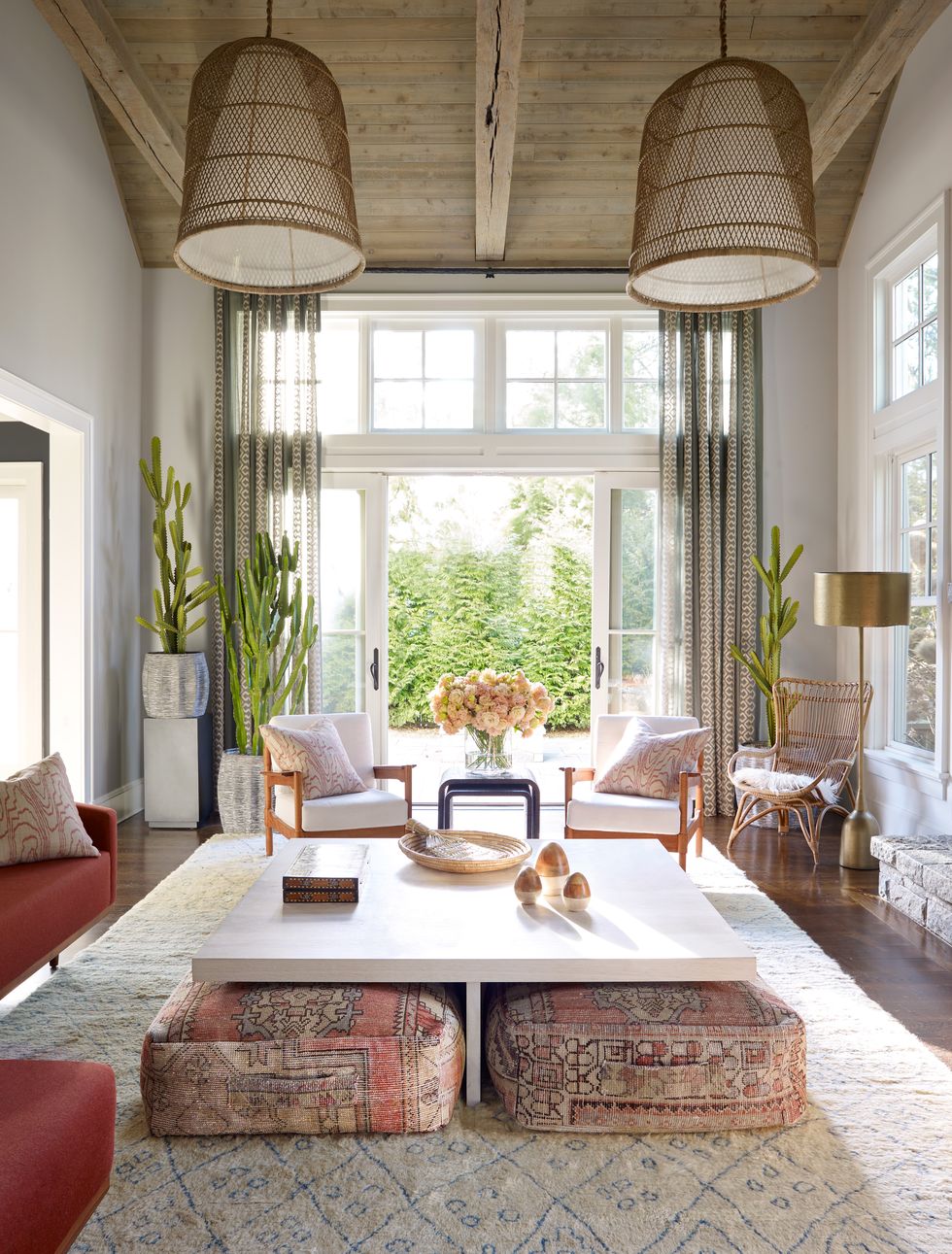 neutral modern living room with open doors
