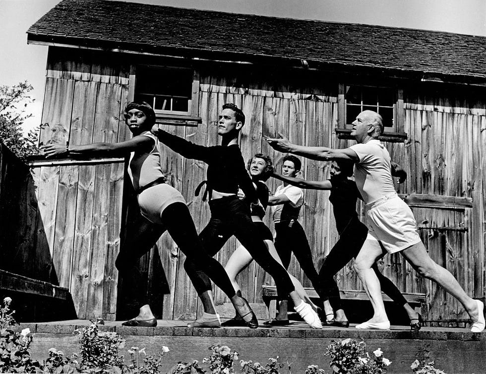 dance pioneer ted shawn leading a dance troup in 1954