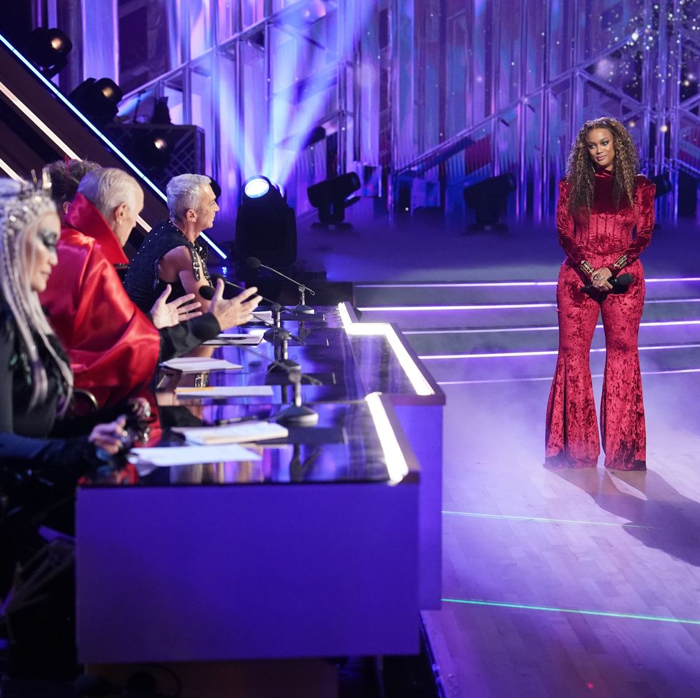 'dancing with the stars' host tyra banks with the judges, including len goodman