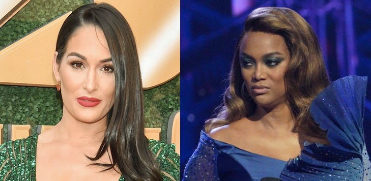 'dancing with the stars' host tyra banks with 'agt extreme' star nikki bella