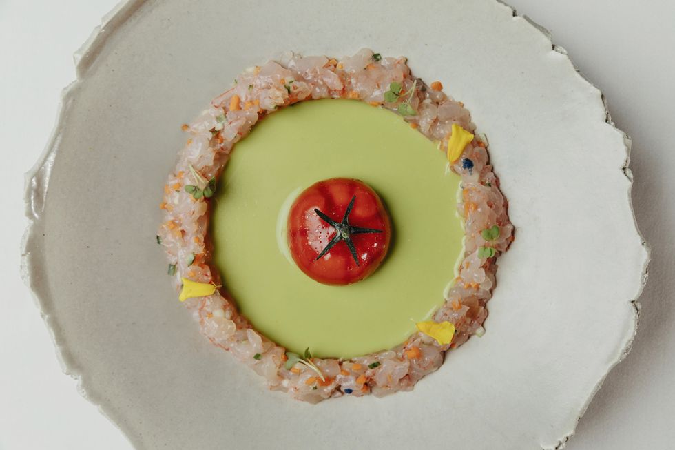 tomate nitro® y gazpacho verde, plato de dani brasserie en el four seasons hotel madrid
