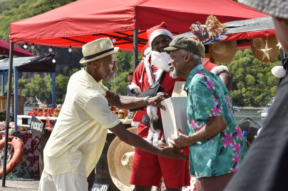 danny john jules as dwayne myer, michael salami as tyrus demille, ram john holder as nelson myers, death in paradise christmas special