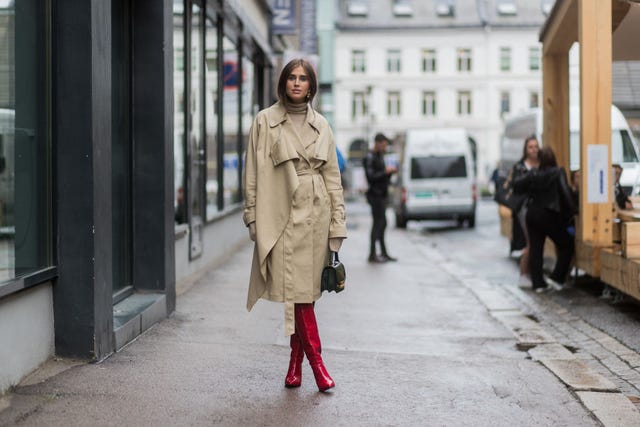 Cherry red trench coats