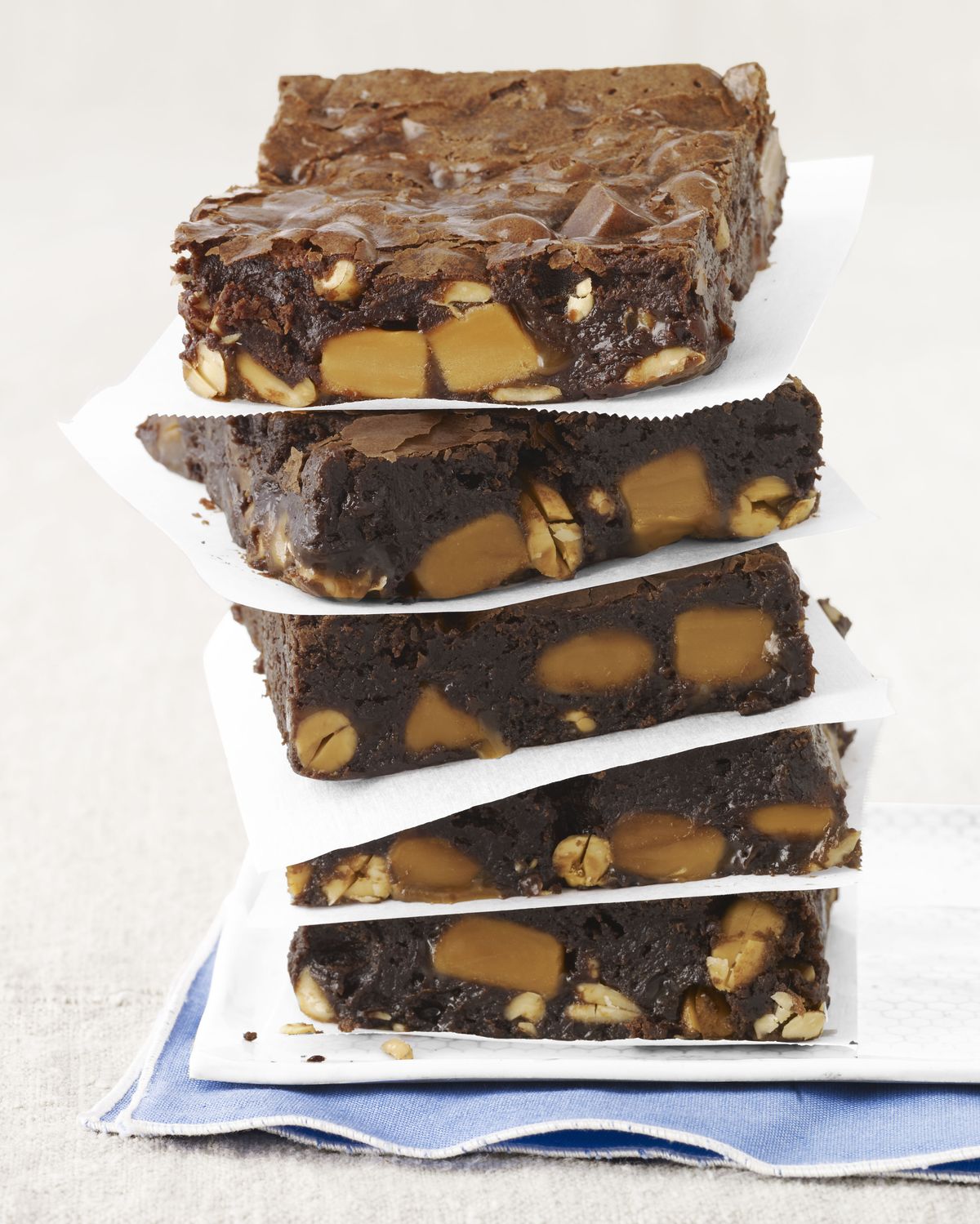 dark chocolate brownies with caramel and salted peanuts