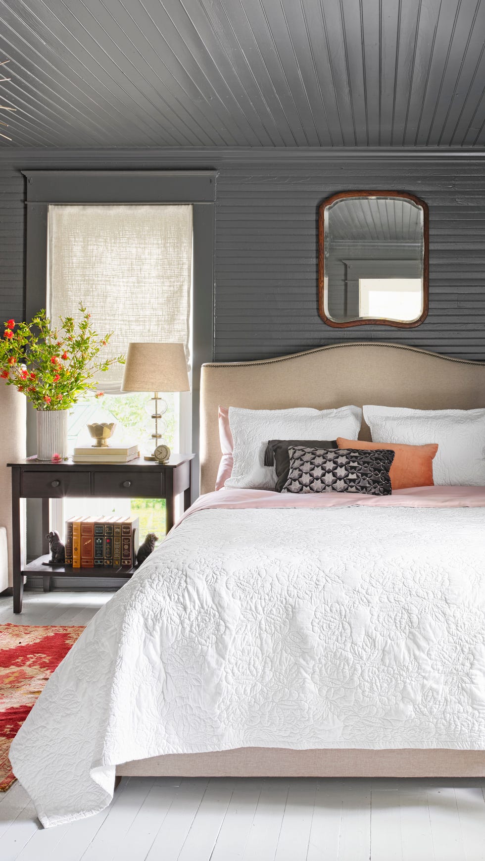 dark gray guest bedroom