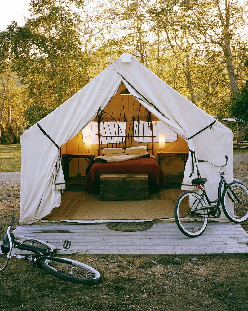 date night ideas with camping tent with bed and bikes