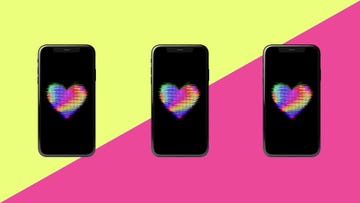 glitchy heart on black smart phone screen representing dating apps