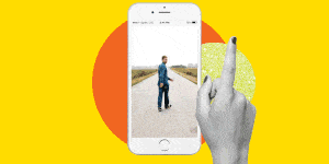 Iphone, Yellow, Text, Smartphone, Gesture, Finger, Technology, Mobile phone, Graphic design, Brand, 