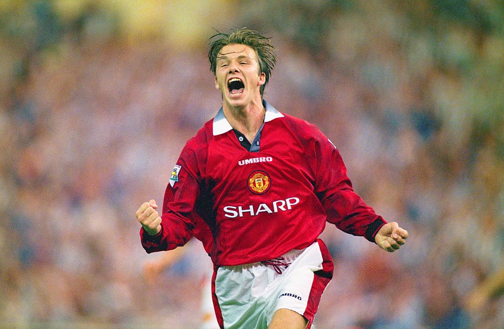 David Beckham in Manchester United Umbro kit in 1995