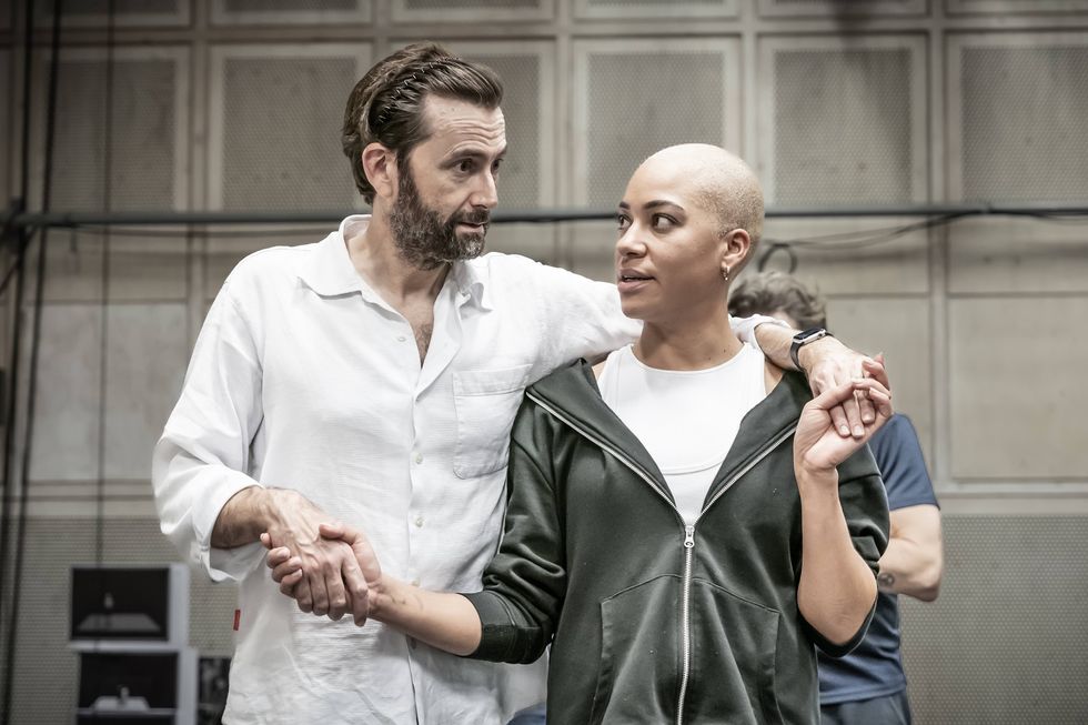 david tennant and cush jumbo in rehearsals for macbeth at donmar
