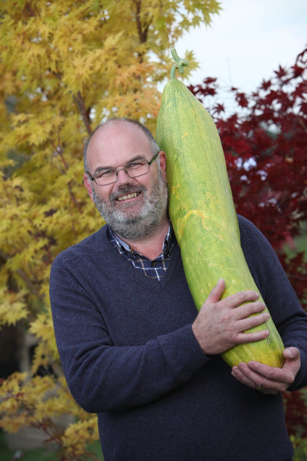 David Thomas with a giant cucumber Malvern Autumn Show