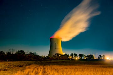 davis besse nuclear power station under a star filled sky