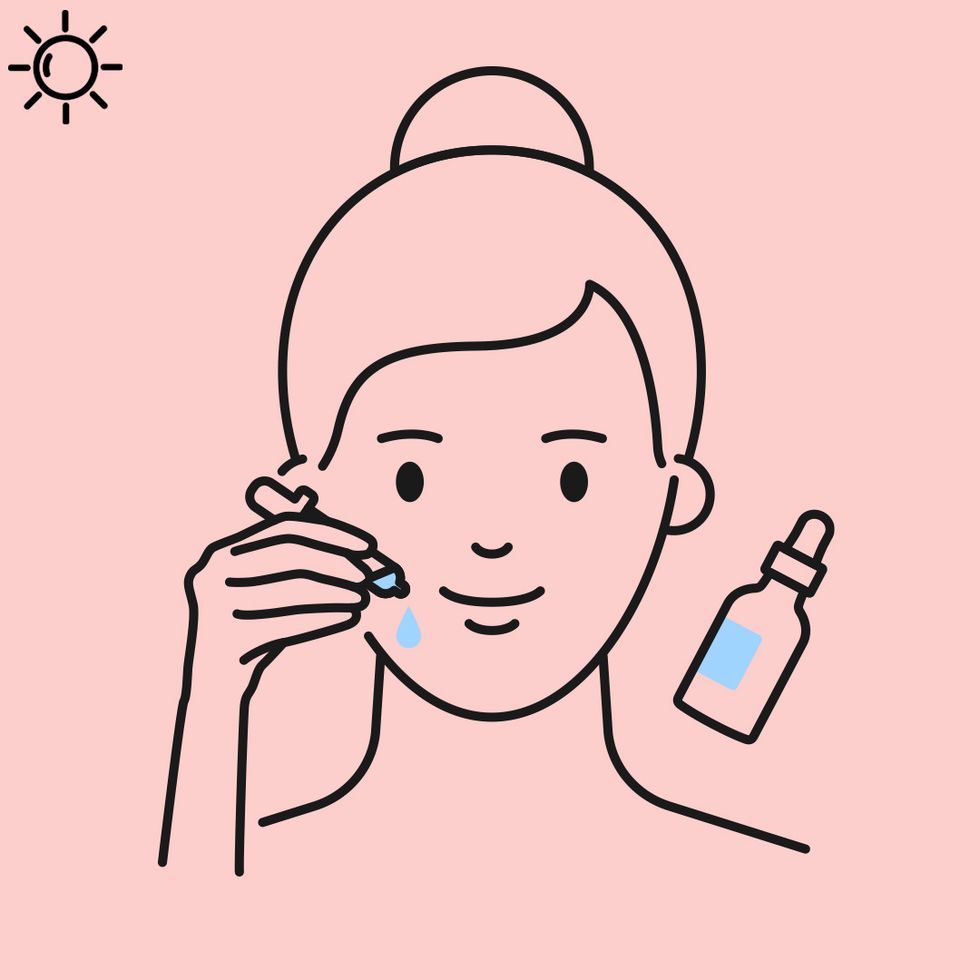 illustrated woman applying serum to face