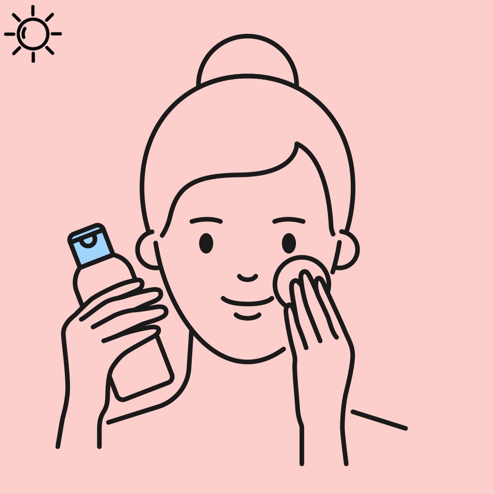 illustrated woman wiping toner on face