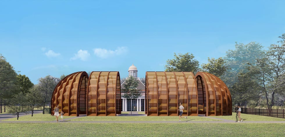 exterior road view of design render serpentine pavilion 2025