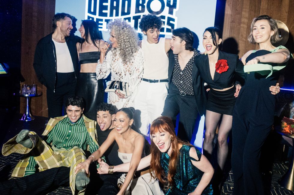 "dead boy detectives celebration event" l r max jenkins, yuyu kitamura, jenn lyon, david iacono, joshua colley, briana cuoco, caitlin reilly, george rexstrew, jayden revri, kassius nelson, and ruth connell at seven24 collection dimes only in new york city on wednesdat, april 24, 2024 cr jutharat 'poupay' pinyodoonyachetnetflix ©2024