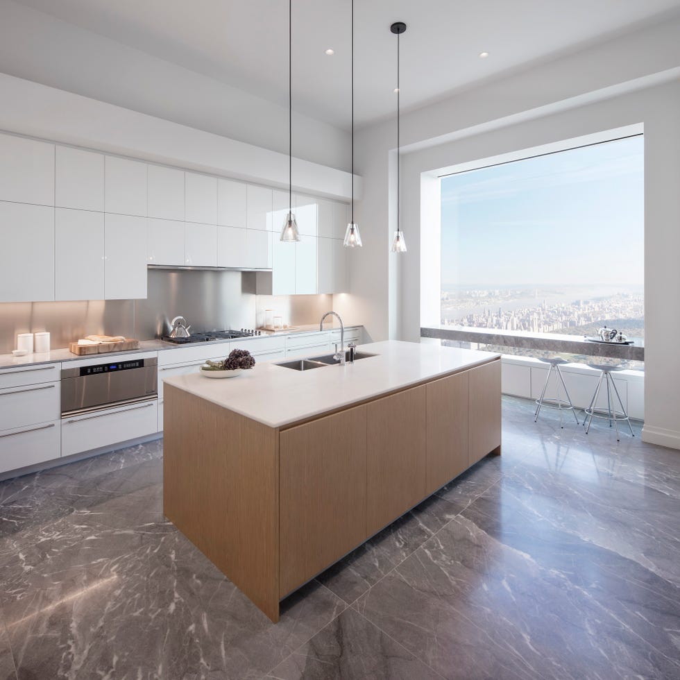 White, Countertop, Room, Floor, Furniture, Property, Interior design, Kitchen, Cabinetry, Tile, 