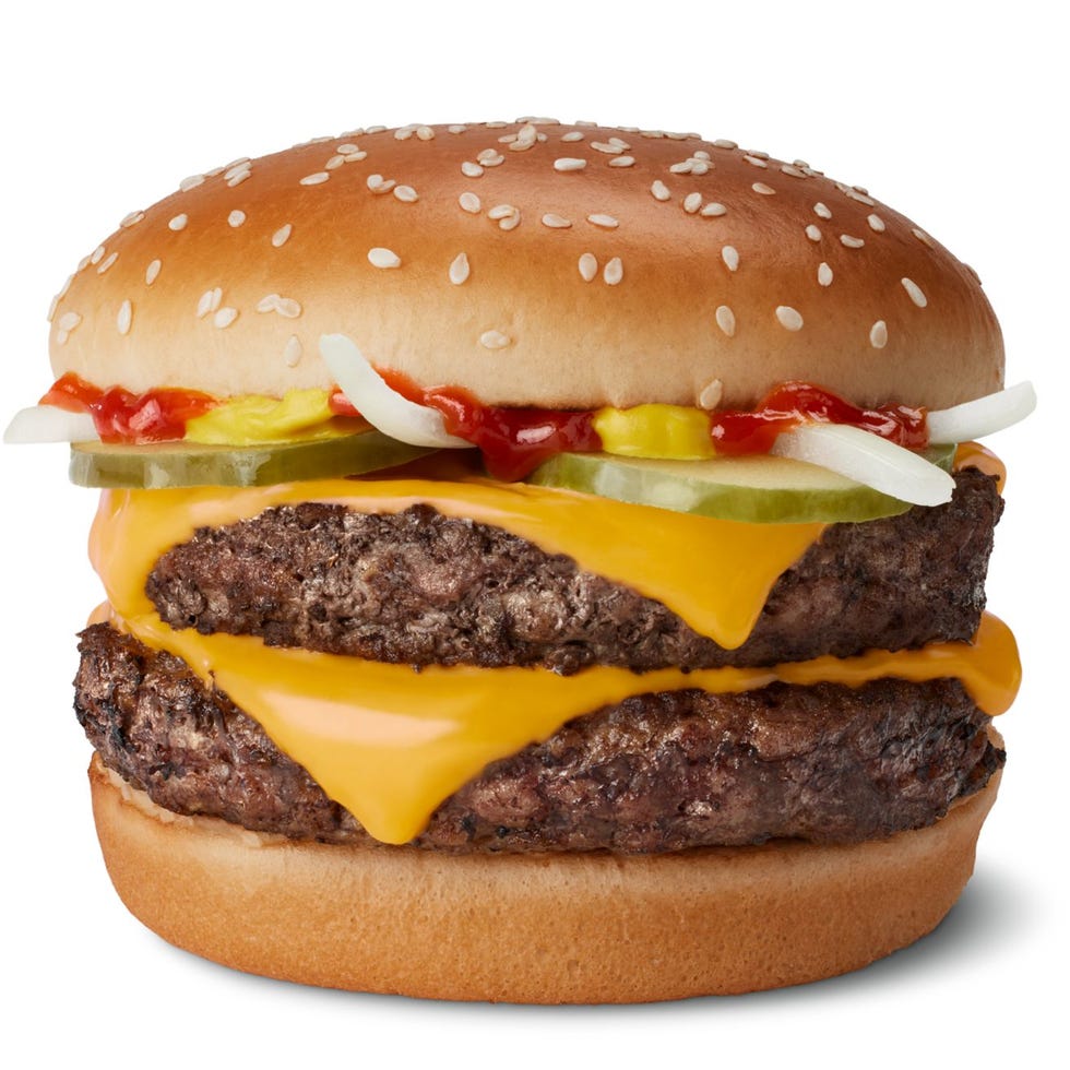 double cheeseburger with sesame seed bun and toppings