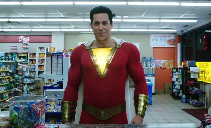 zachary levi as shazam in shazam, the 7th movie in the dc movies in order