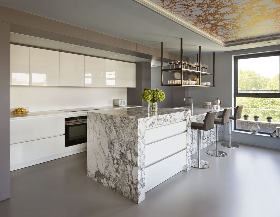 white marble kitchen island
