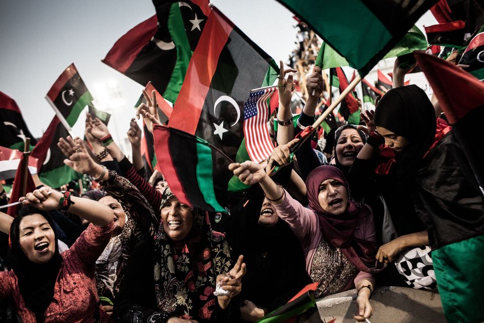 Libirs vieren de val van Moammar Khadaffi in Tripoli Libi op 2 september 2011