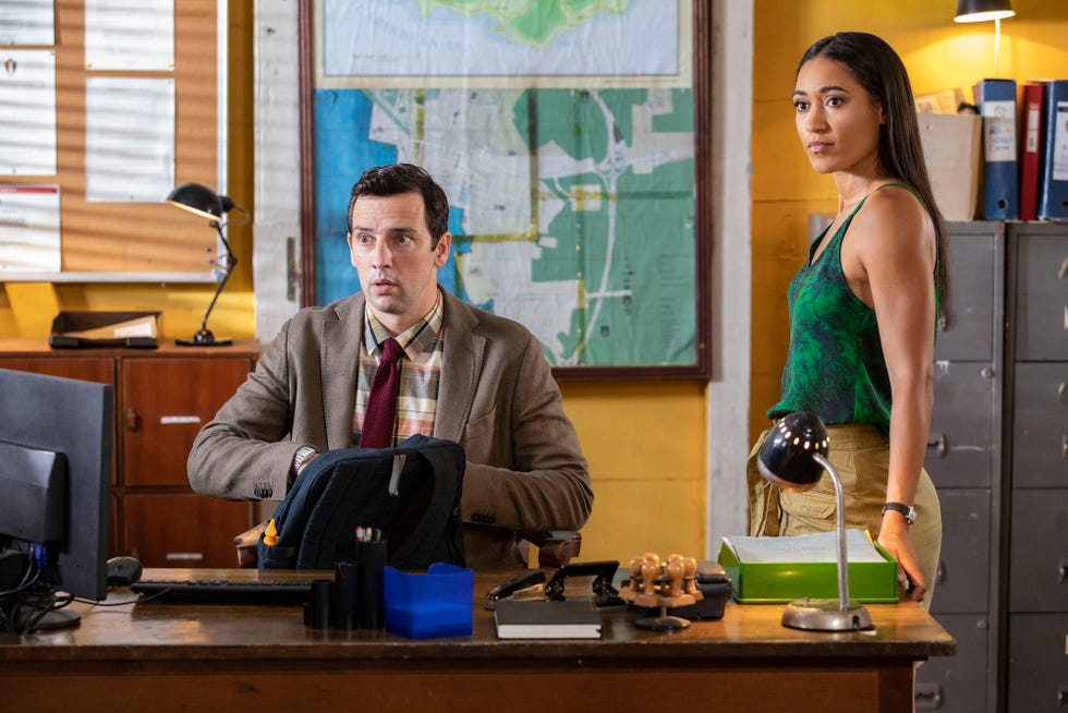 ralf little as di neville parker and josephine jobert as ds florence cassell in death in paradise series 11