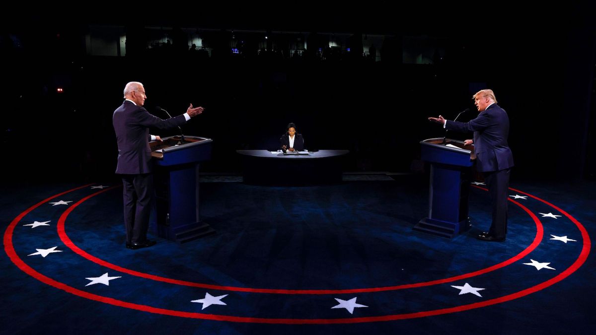 topshot   us president donald trump r democratic presidential candidate, former us vice president joe biden and moderator, nbc news anchor, kristen welker c participate in the final presidential debate at belmont university in nashville, tennessee, on october 22, 2020 photo by jim bourg  pool  afp photo by jim bourgpoolafp via getty images