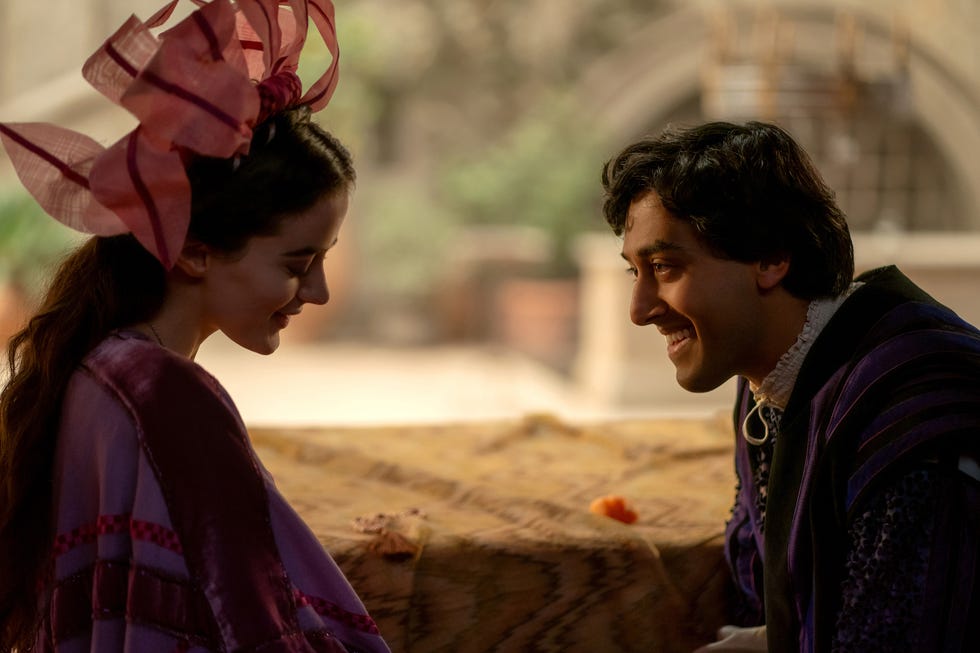 the decameron l to r lou gala as neifile and karan gill as panfilo in episode 103 of the decameron cr giulia parmigianinetflix 2023