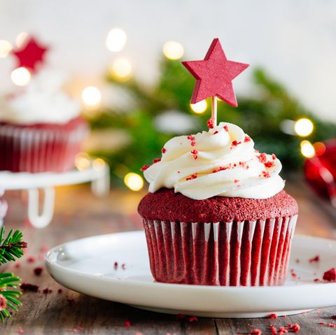 december holidays  red velvet cupcake on a plate