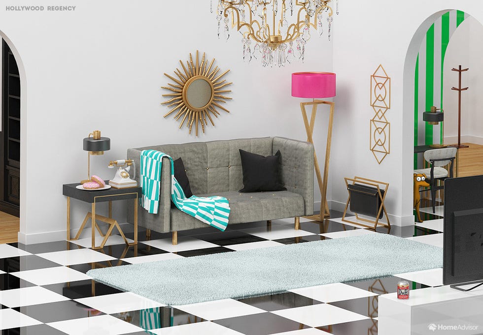 Decoración del salón de los Simpson de distintos estilos