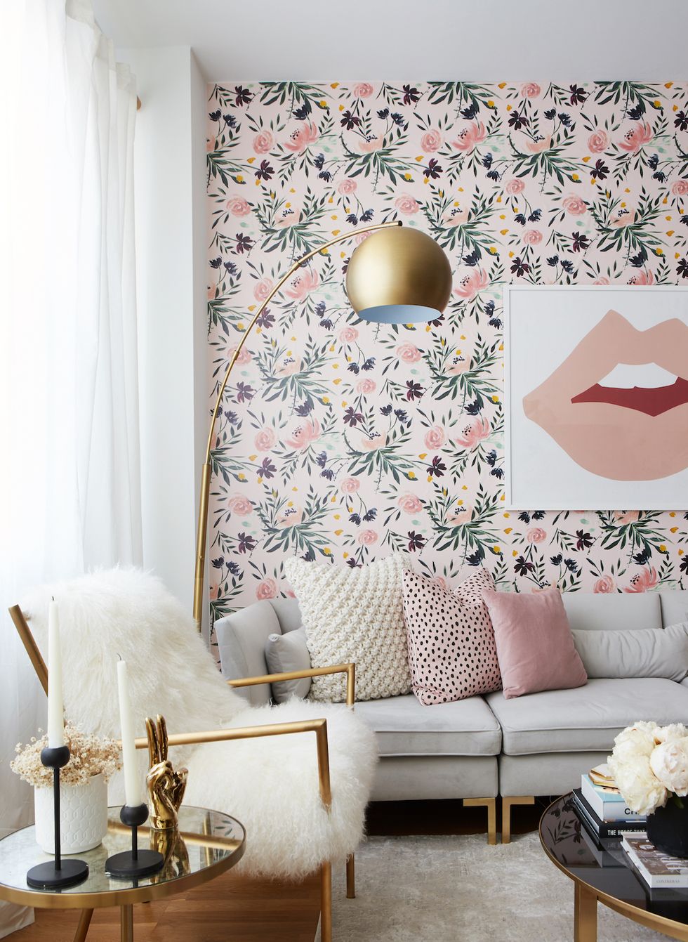Room, Wallpaper, Wall, Interior design, Furniture, Pink, Living room, Design, Pattern, Interior design, 