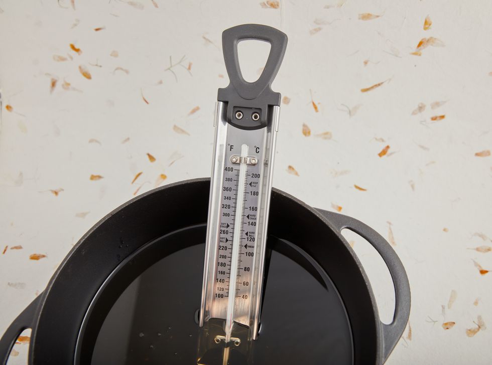deep frying oil and thermometer