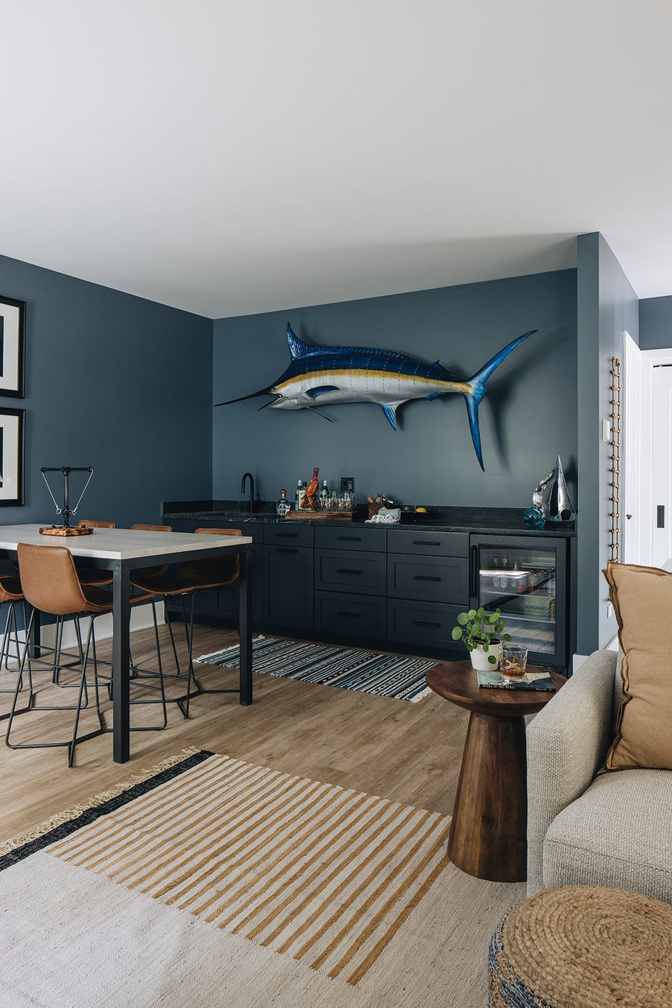 Modern kitchen area with marine decor