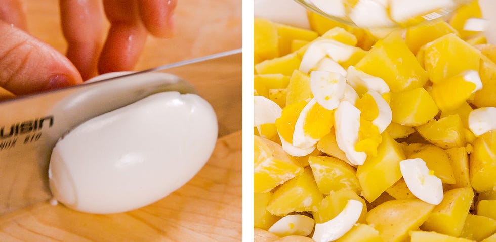 cooking and chopping hard boiled eggs