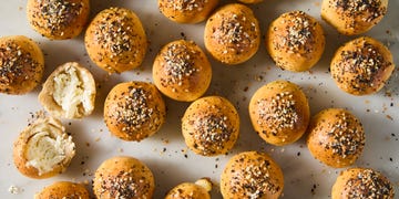mini bagel bites stuffed with cream cheese and topped with everything seasoning