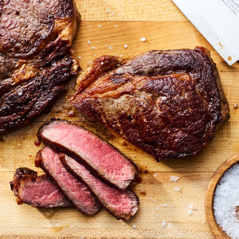pan fried and butter basted rib eye steak