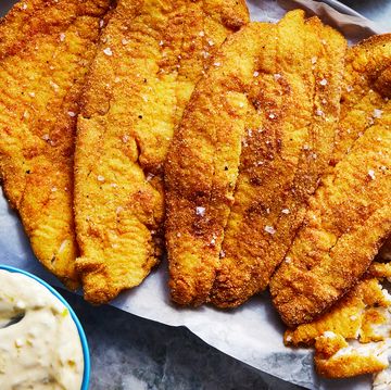 thin white fish coated in a seasoned cornmeal and flour blend, then shallow fried until golden brown and beautiful
