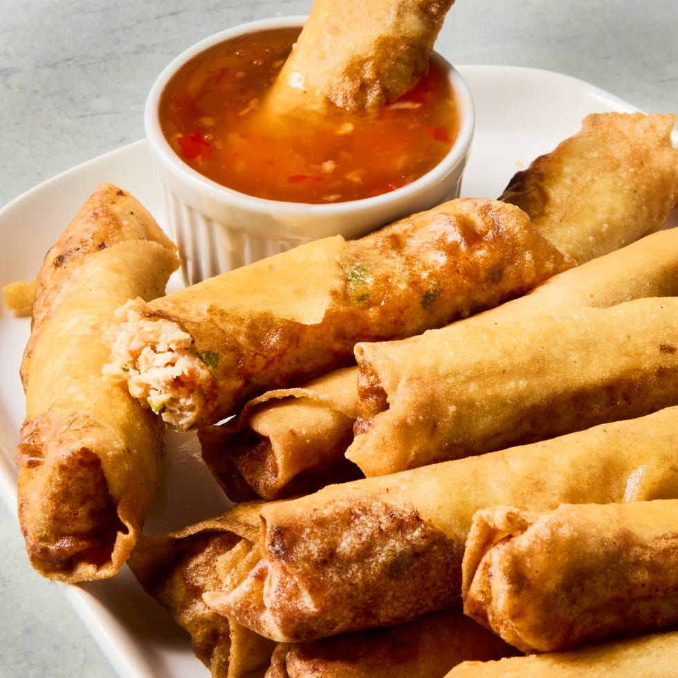 ground pork, shrimp, crunchy vegetables, and aromatics, wrapped in a paper thin shell, and deep fried until shatteringly crisp