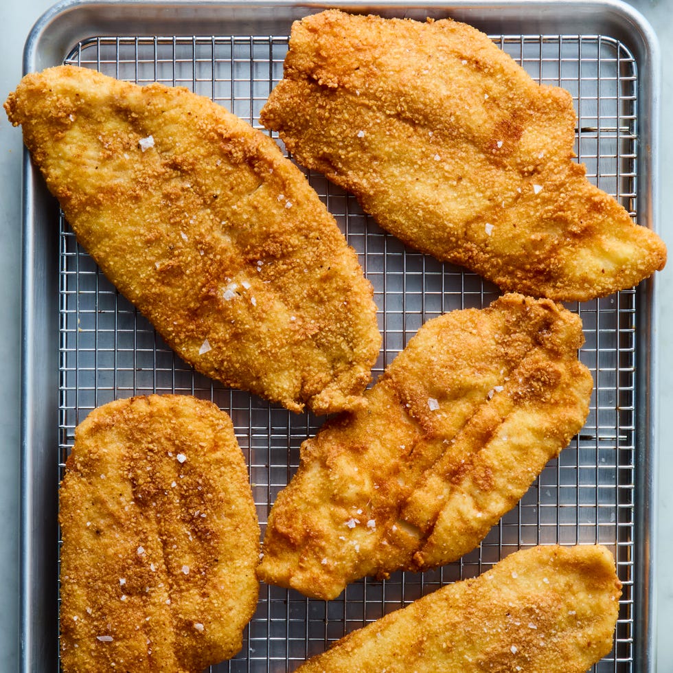 matzo fried fish on a wire rack