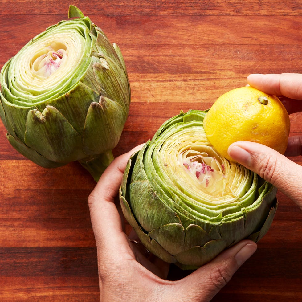 rubbing artichokes with lemon