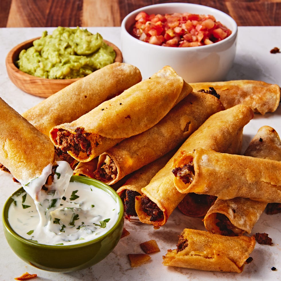 pickled jalapeno spiked ground beef and a blend of cheddar and pepper jack cheese rolled in a corn tortilla and baked or fried until crispy
