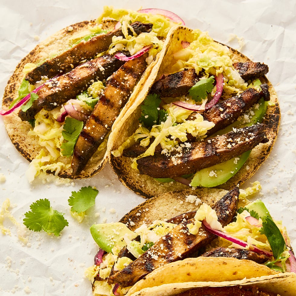 Grilled portobello tacos grilled portobello tacos topped with cabbage slaw, avocado, and queso fresco
