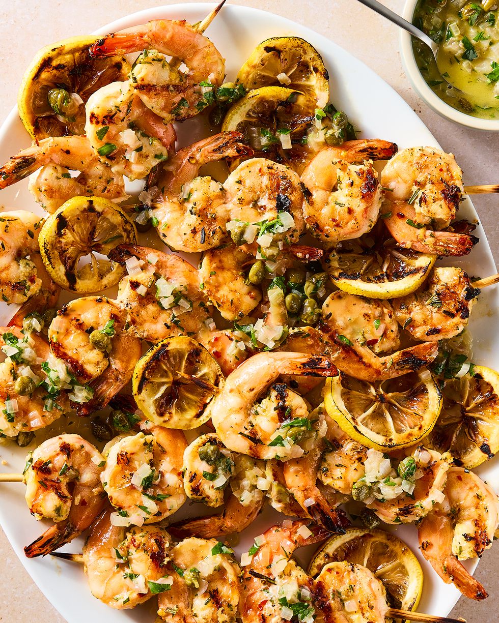 juicy, charred shrimp, bright lemon zest, briny capers, and white wine butter sauce