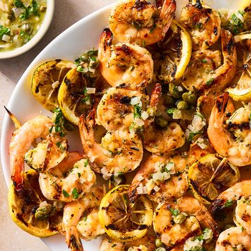 juicy, charred shrimp, bright lemon zest, briny capers, and white wine butter sauce