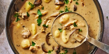 creamy, marsala spiked soup packed with pan fried chicken, sauteed mushrooms, and pillowy gnocchi