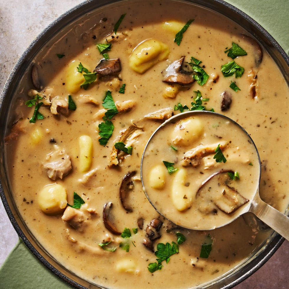 creamy, marsala spiked soup packed with pan fried chicken, sauteed mushrooms, and pillowy gnocchi