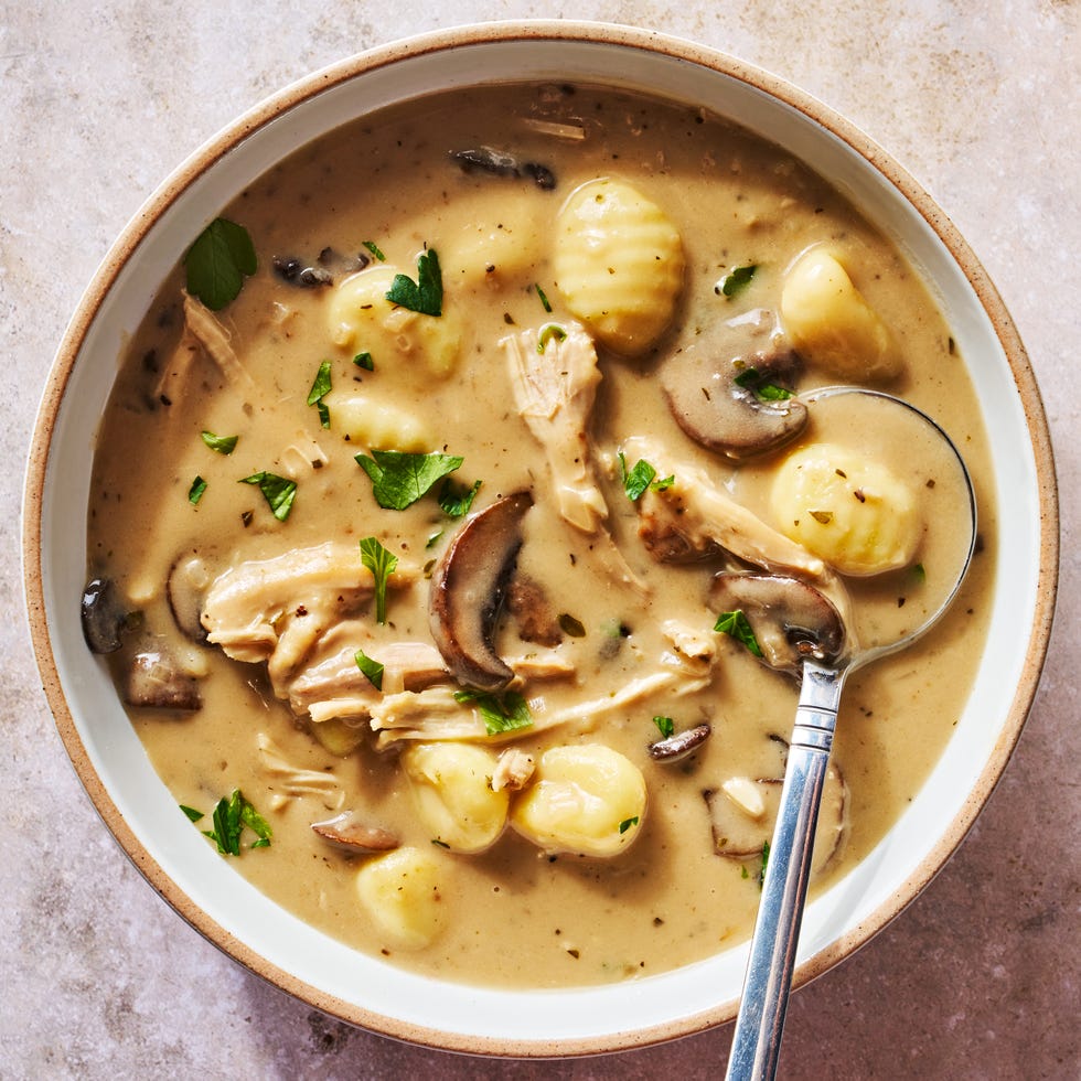 creamy, marsala spiked soup packed with pan fried chicken, sauteed mushrooms, and pillowy gnocchi